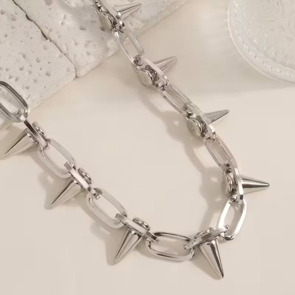 Chunky Spike Choker Necklace Chain Bold Statement Sexy Exaggerated Emo Goth Rave - Picture 2 of 5